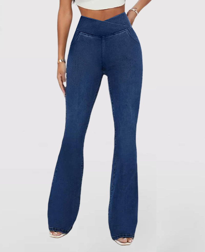 Calça Jeans de Cintura Alta Cruzada (Barriga Chapada)